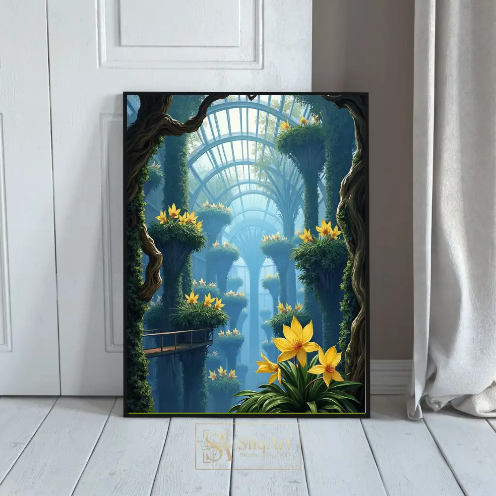 Botanical Fantasy Greenhouse Wall Art - Ethereal Vertical Garden Print