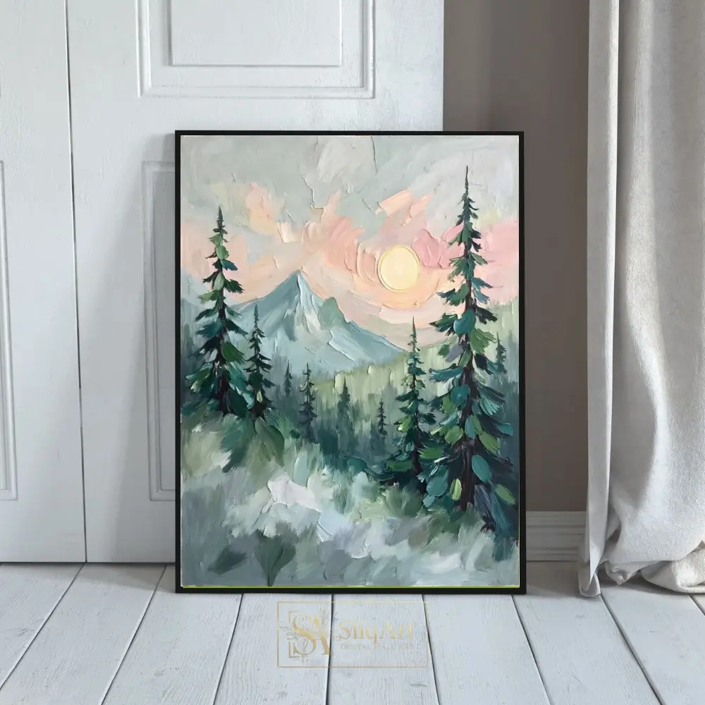 Impressionist Mountain Landscape at Sunset Canvas Art