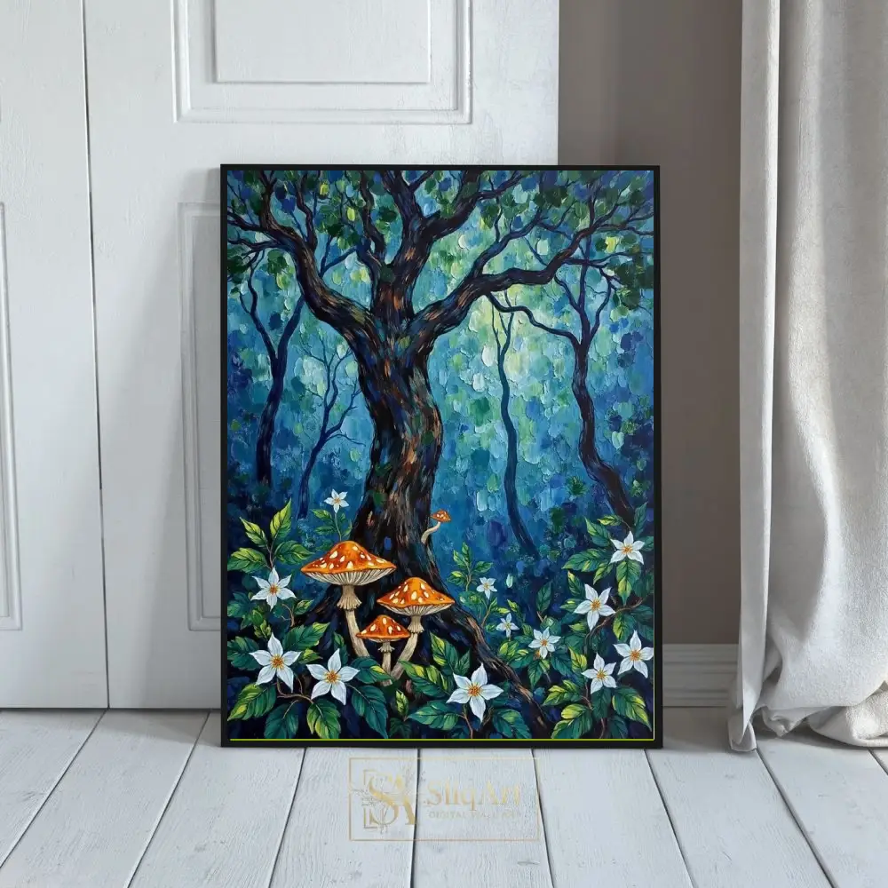 Enchanted Forest with Mushrooms Palette Knife Canvas Art