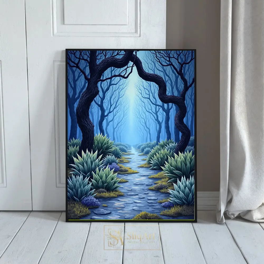 Enchanted Mystical Forest Path - Surreal Blue Landscape Wall Art