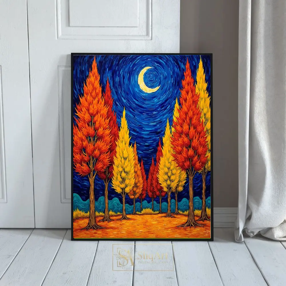 Celestial Forest Night Canvas Art - Post-Impressionist Landscape
