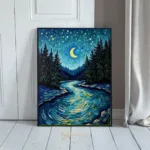 LAN nighttime river with mountains and a full moon 171