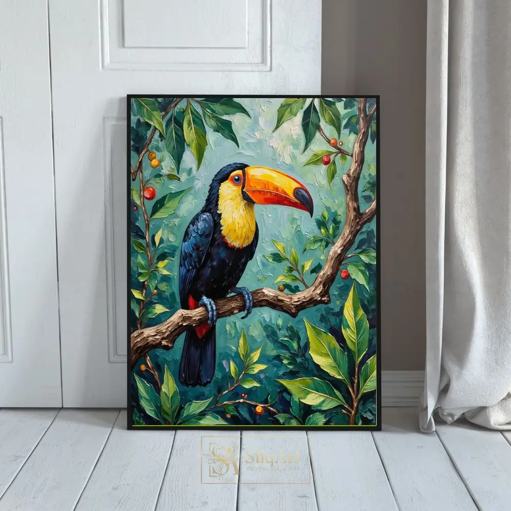 Tropical Toucan Impressionist Oil Painting Wall Art