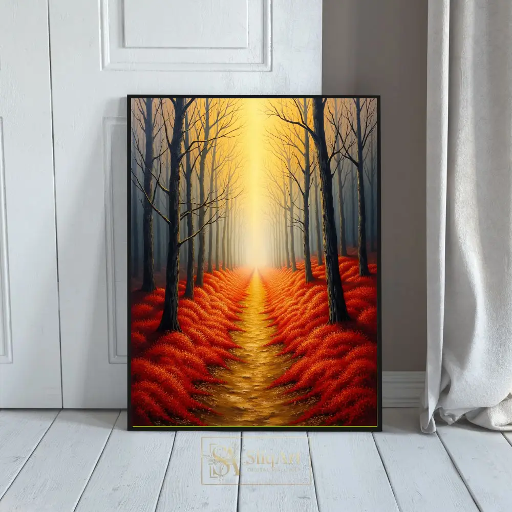 Golden Path Through Red Forest Canvas Wall Art
