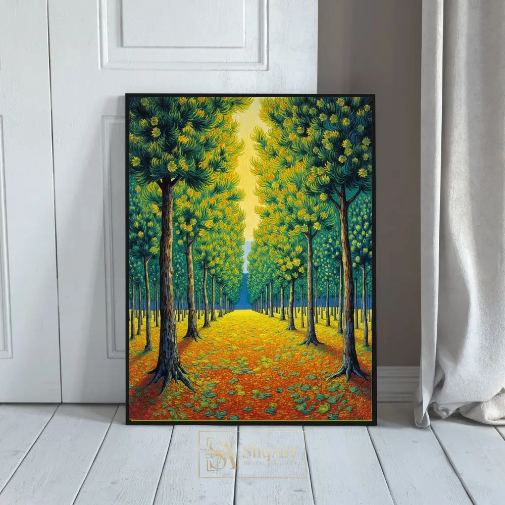 Vibrant Post-Impressionist Forest Path Wall Art