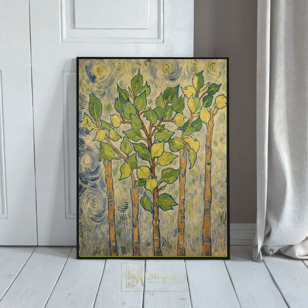 Van Gogh Inspired Poplar Trees Canvas Art - Post-Impressionist Nature Wall Decor
