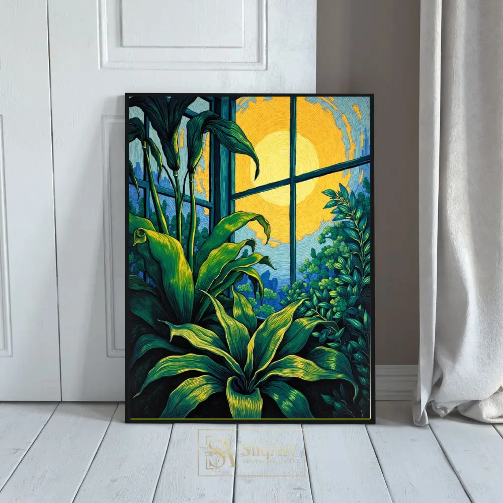 Botanical Morning Sun Canvas Wall Art - Radiant Indoor Plant Illustration