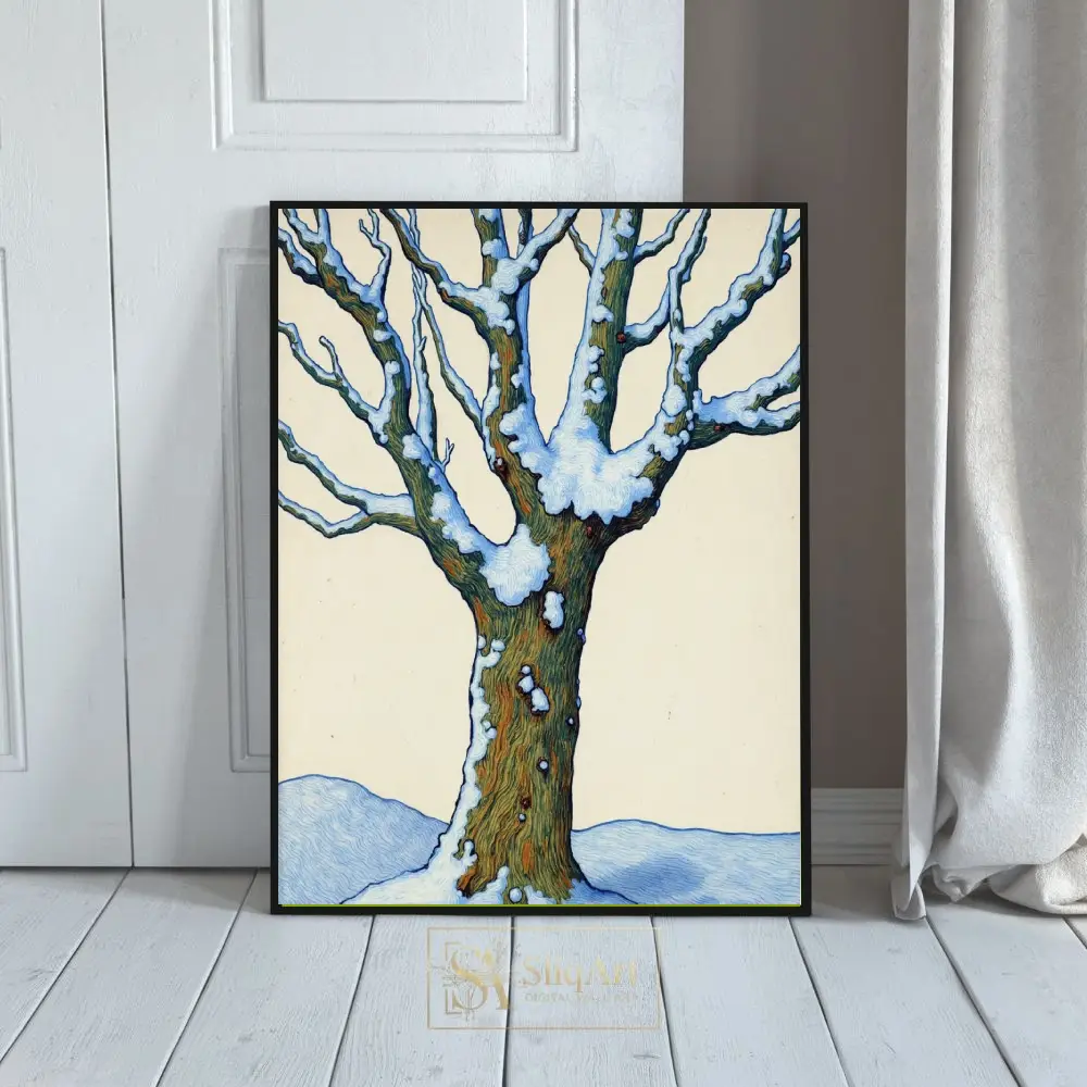 Winter Tree Under Snow - Post-Impressionist Nature Wall Art