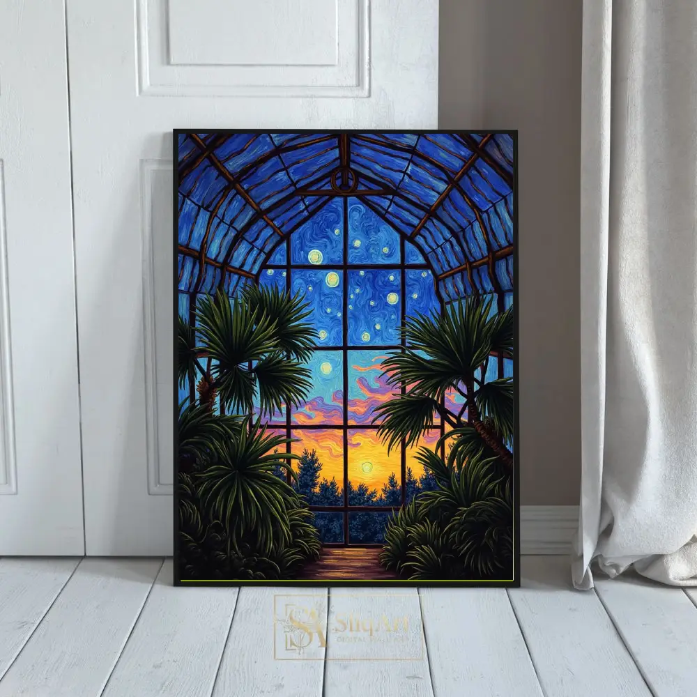 Cosmic Conservatory Canvas Wall Art - Post-Impressionist Starry Night Decor
