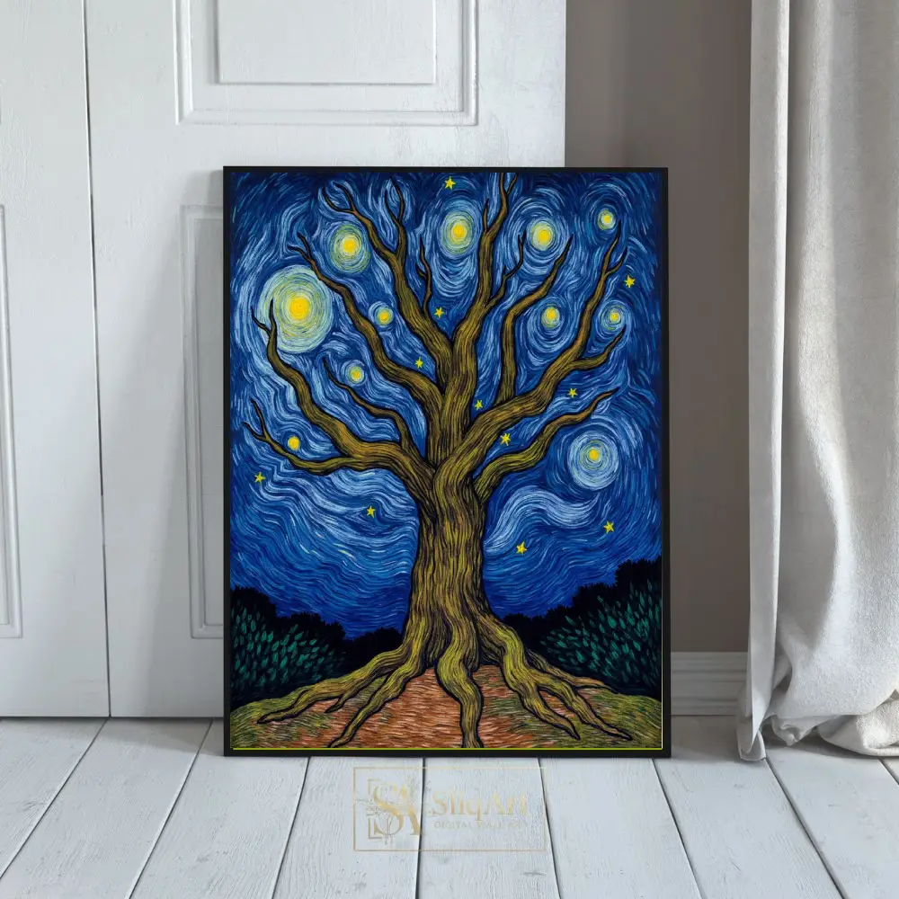 Celestial Tree of Life Wall Art - Van Gogh Style Starry Night Canvas