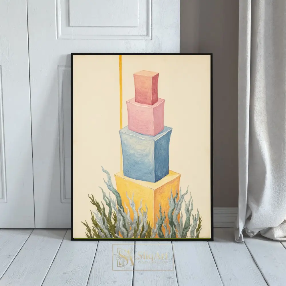 Modern Pastel Geometric Cube Stack Art - Abstract Canvas Print