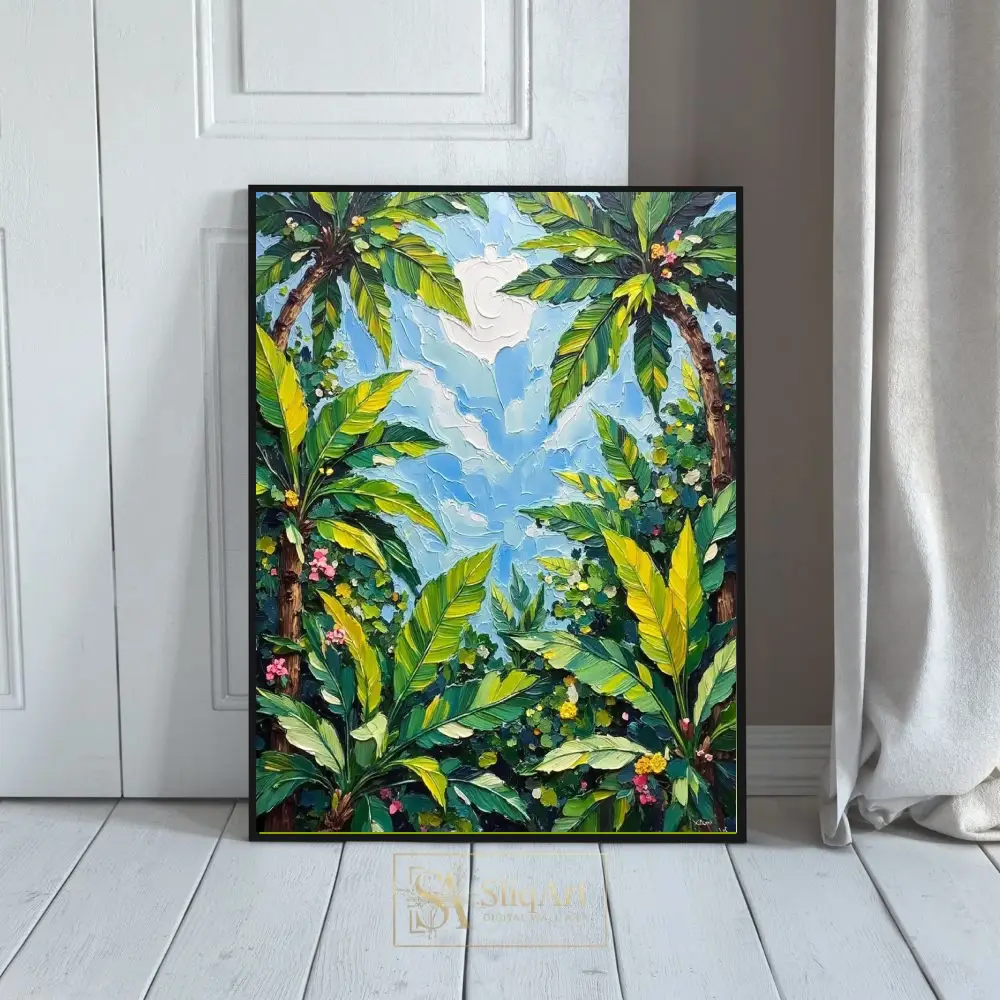 Tropical Palm Leaves Impasto Canvas Art - Vibrant Green Botanical Wall Decor