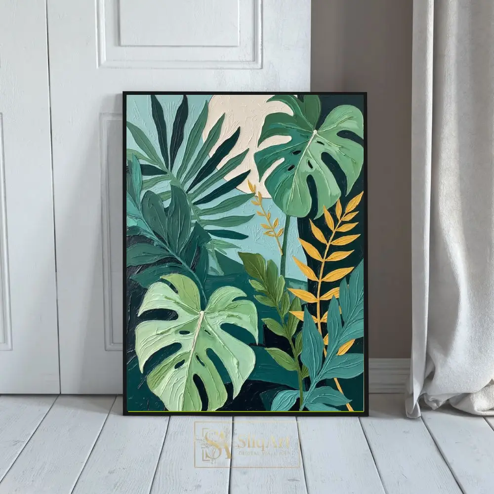 Textured Tropical Monstera Leaves Wall Art - Modern Botanical Canvas