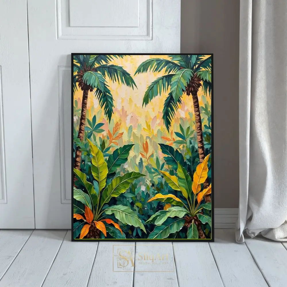 Tropical Jungle Palm Tree Canvas Art - Vibrant Impasto Wall Decor