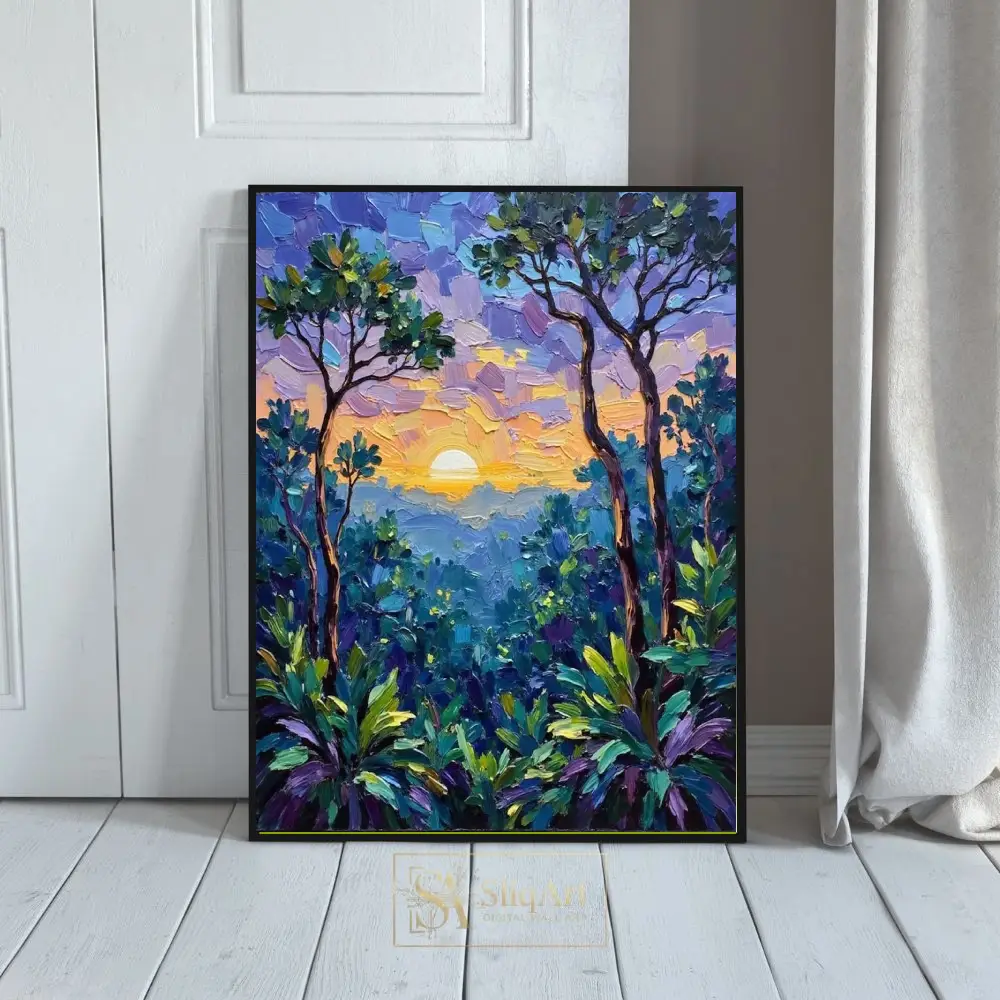 Vibrant Impressionist Forest Sunrise Canvas Wall Art