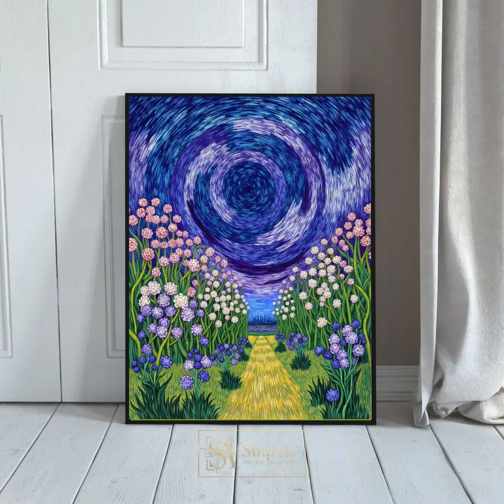 Celestial Bloom Path Canvas Art - Impressionist Floral Landscape