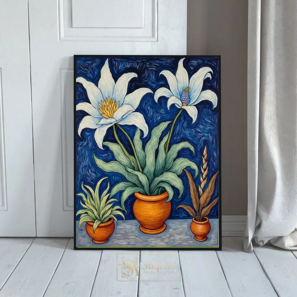 Impressionist Floral Wall Art - White Lilies in Terracotta Pots