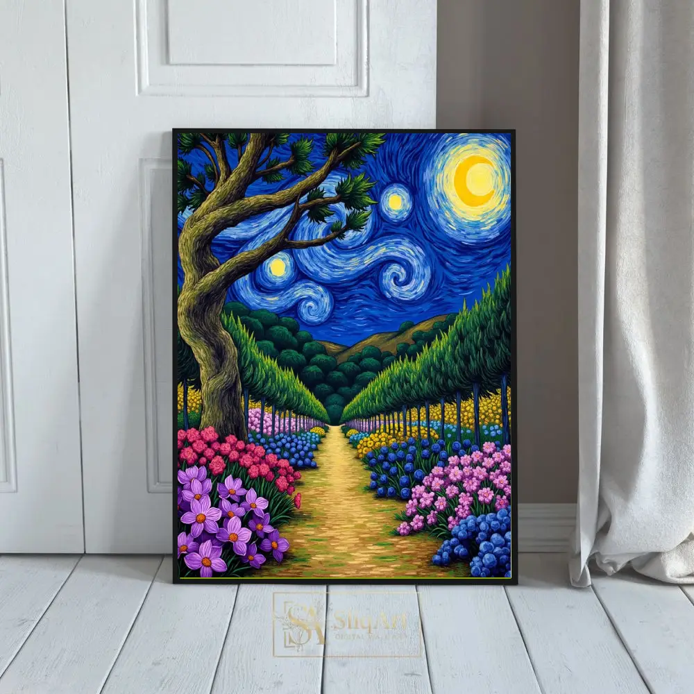 Impressionist Garden Path Starry Night Canvas Wall Art