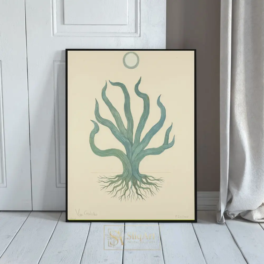 Mystical Teal Tree of Life Art Print | Botanical Minimalism