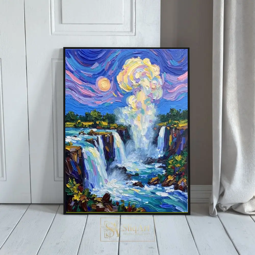 Impressionist Waterfall Canvas Art - Vibrant Impasto Nature Decor