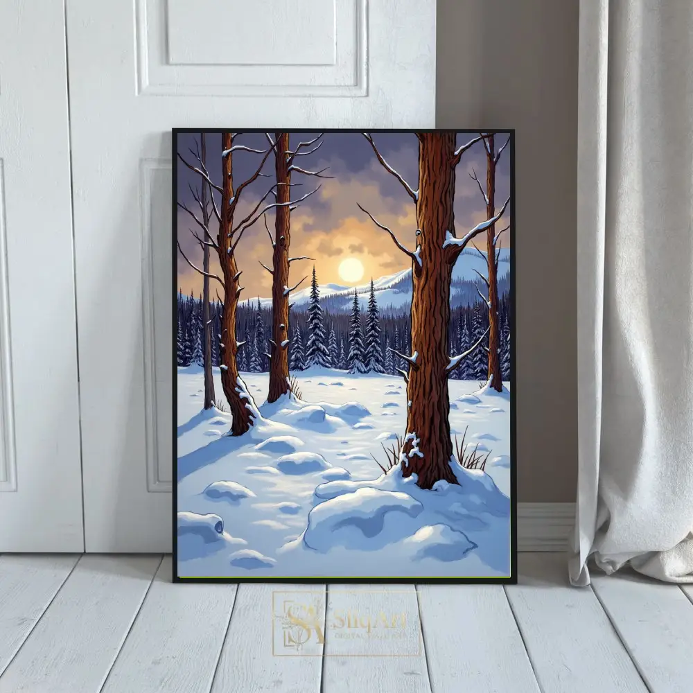 Winter Forest Sunset Landscape Art Print