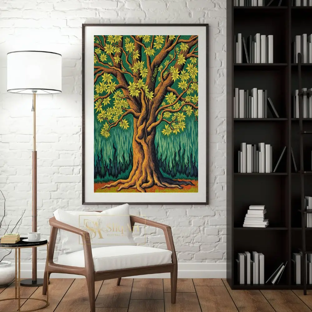 Yellow Tree Against Night Sky Contemporary Wall Art Yellow Tree Against Night Sky Contemporary Wall Art