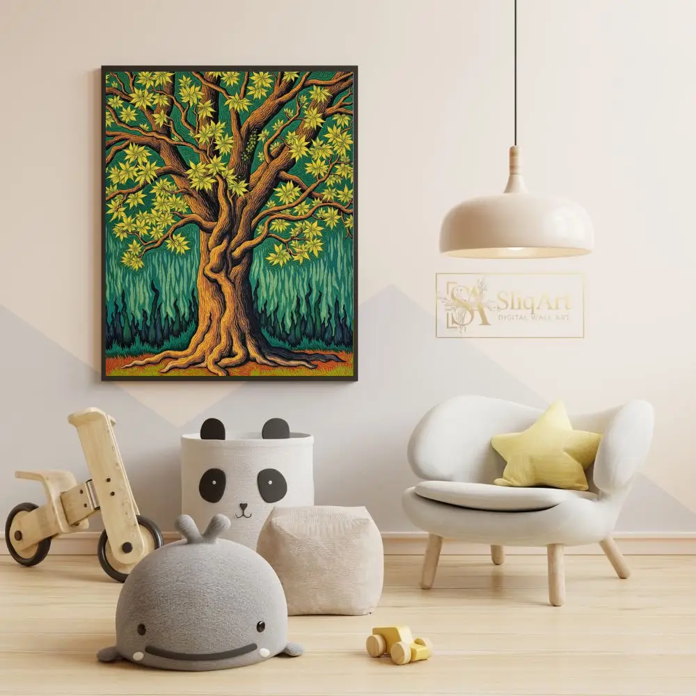 Yellow Tree Against Night Sky Modern Art Print Yellow Tree Against Night Sky Modern Art Print