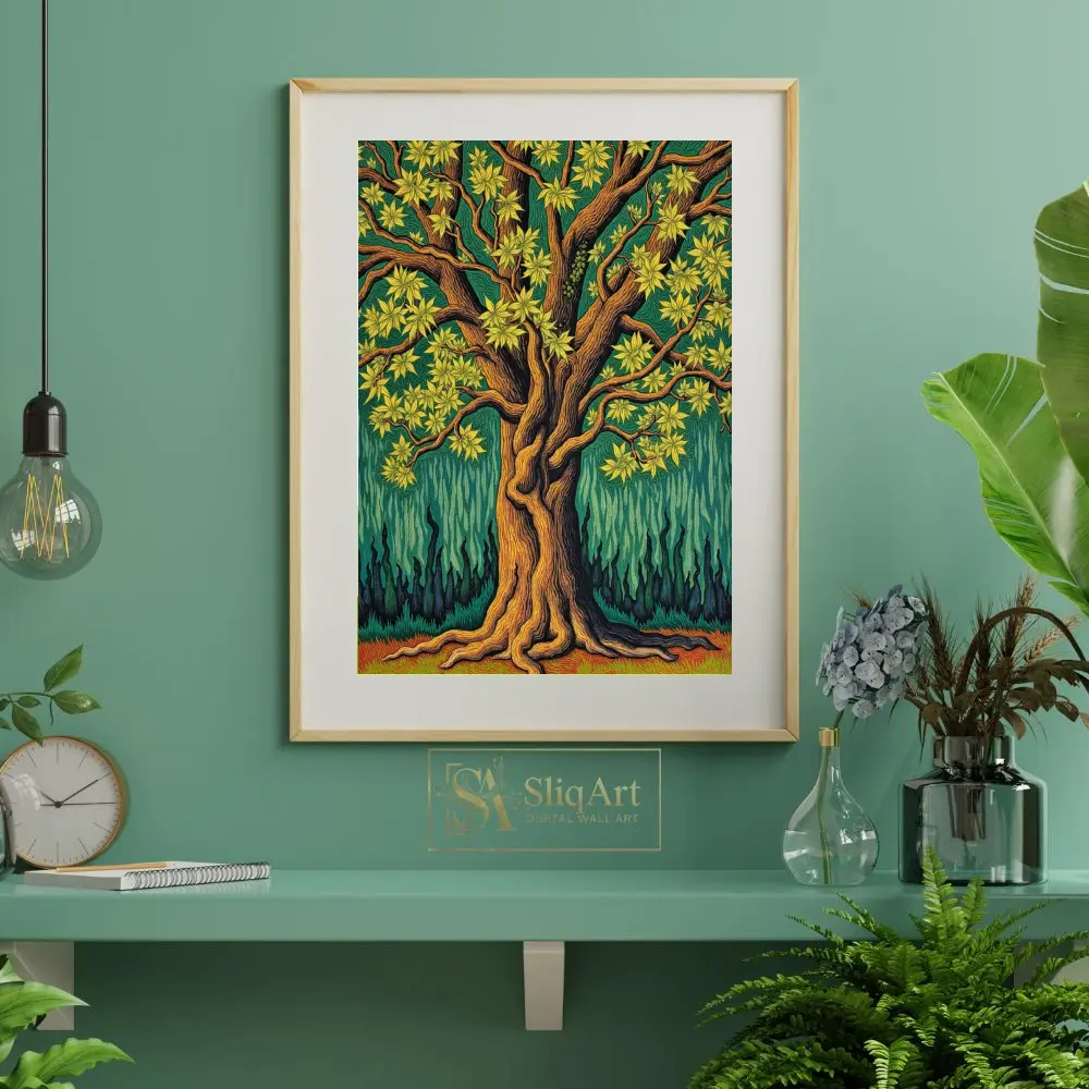 Yellow Tree Against Night Sky Landscape Painting Print Yellow Tree Against Night Sky Landscape Painting Print