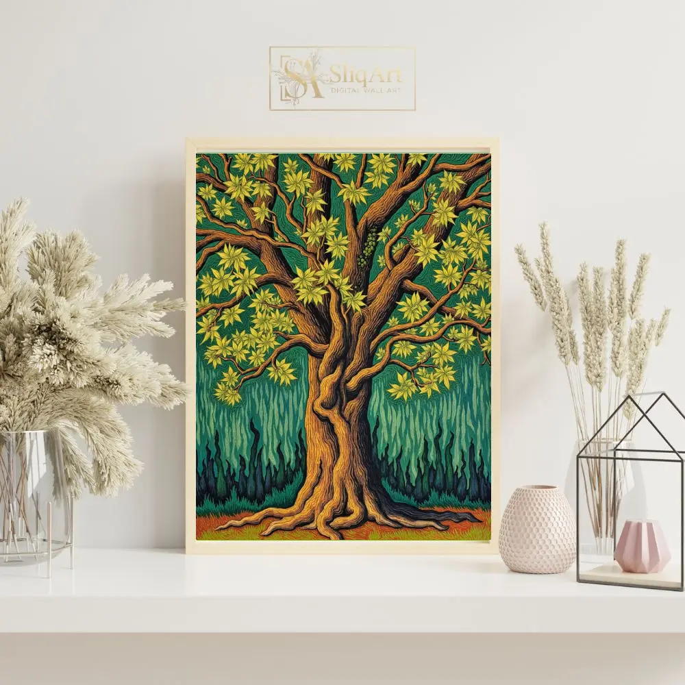 Yellow Tree Against Night Sky Landscape Painting Wall Art Yellow Tree Against Night Sky Landscape Painting Wall Art