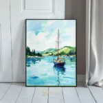 NAU aqua serenity impasto sailboat calm bay digital art print 351