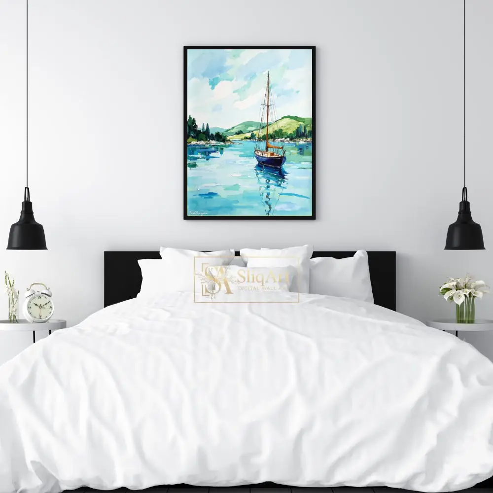 NAU-aqua-serenity-impasto-sailboat-calm-bay-digital-art-print-351-02 NAU aqua serenity impasto sailboat calm bay digital art print 351