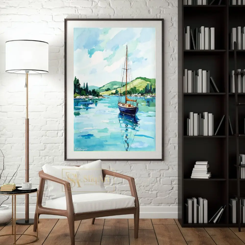 NAU-aqua-serenity-impasto-sailboat-calm-bay-digital-art-print-351-04 NAU aqua serenity impasto sailboat calm bay digital art print 351