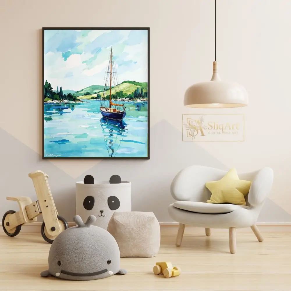 NAU-aqua-serenity-impasto-sailboat-calm-bay-digital-art-print-351-05 NAU aqua serenity impasto sailboat calm bay digital art print 351