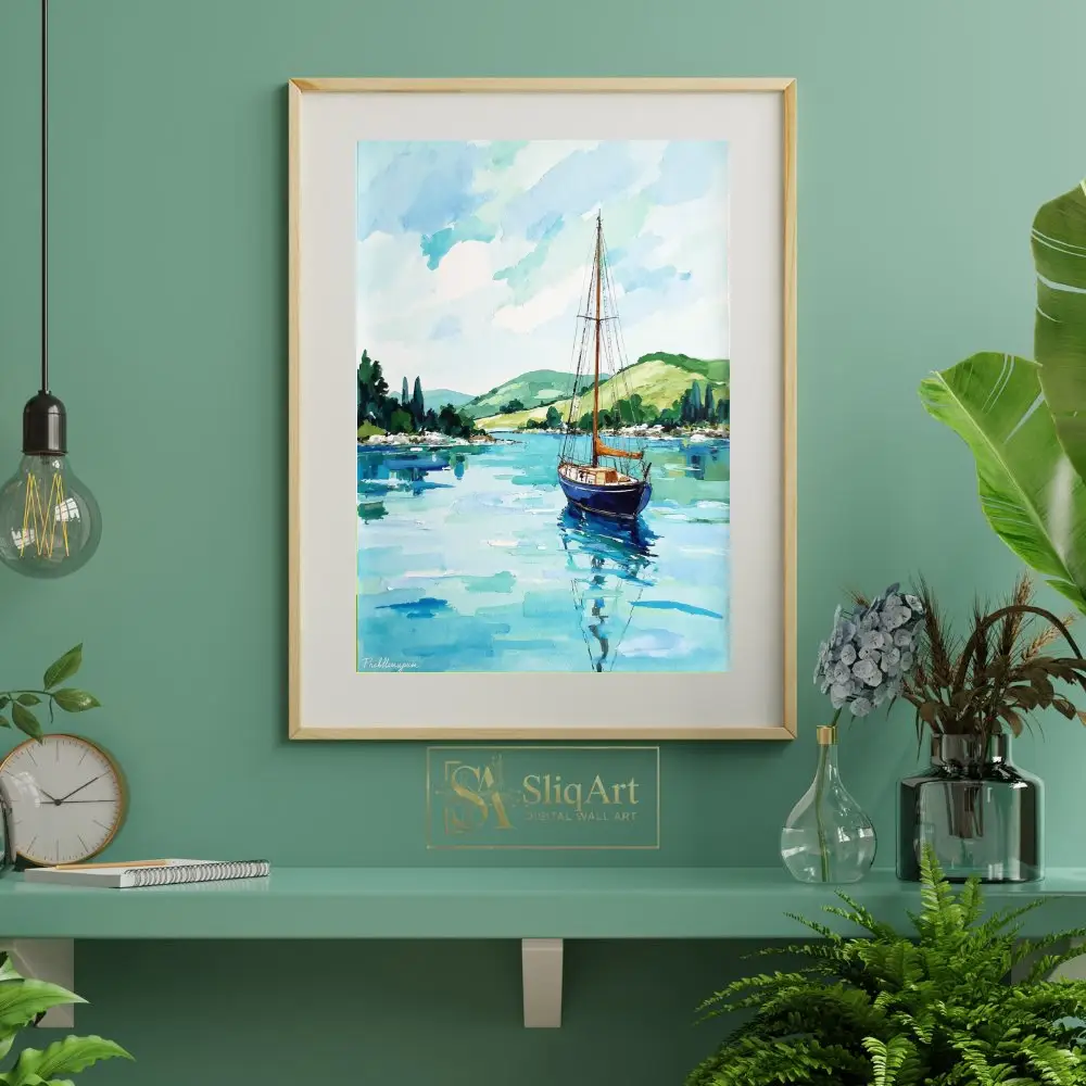 NAU-aqua-serenity-impasto-sailboat-calm-bay-digital-art-print-351-06 NAU aqua serenity impasto sailboat calm bay digital art print 351