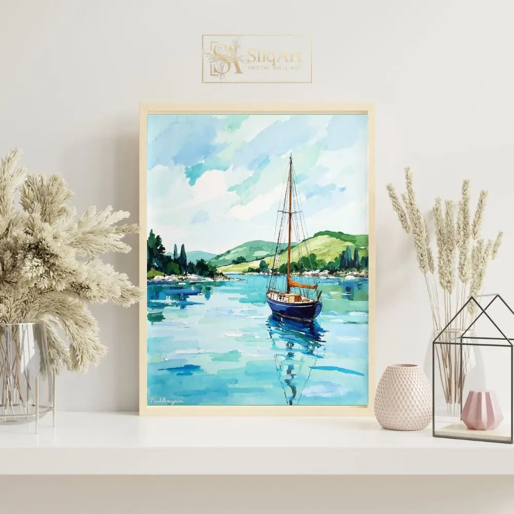 NAU-aqua-serenity-impasto-sailboat-calm-bay-digital-art-print-351-07 NAU aqua serenity impasto sailboat calm bay digital art print 351