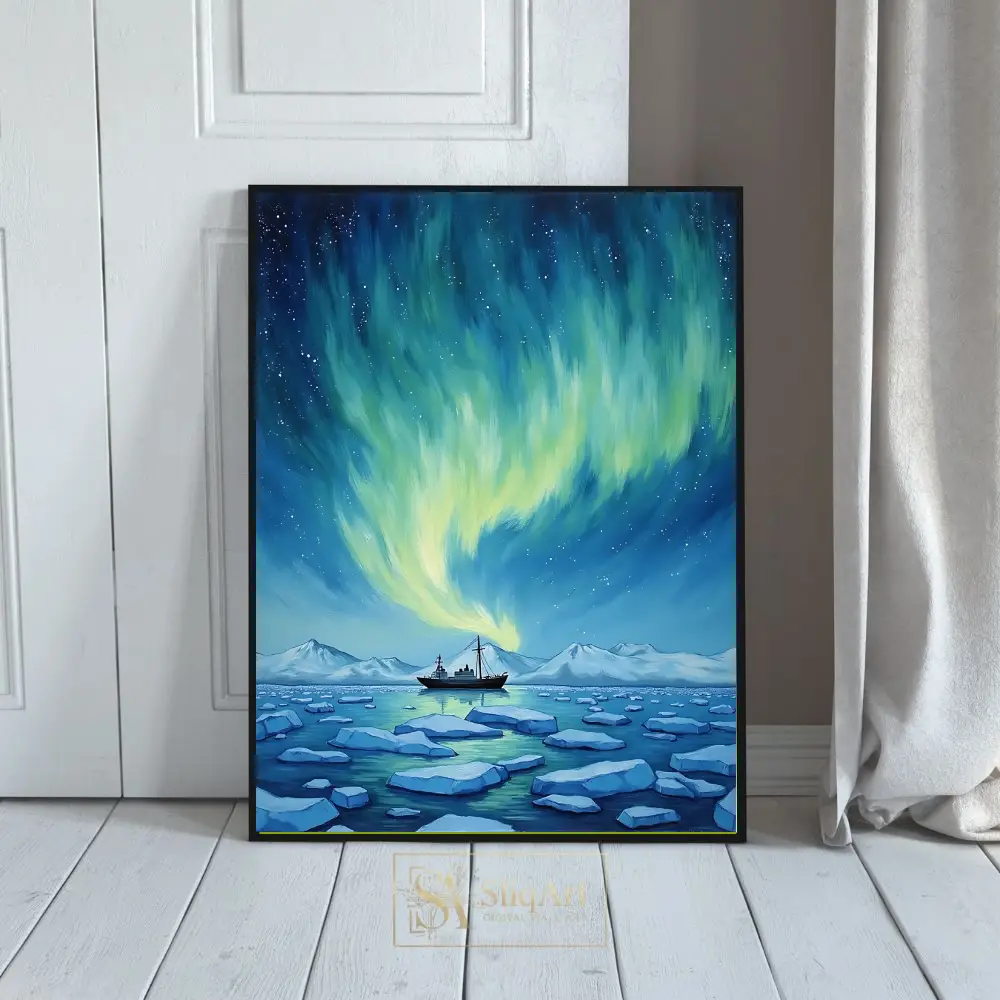 Northern Lights Over Arctic Sea Wall Art - Aurora Borealis Canvas Print