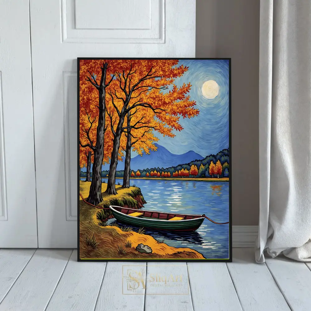 Autumn Lakeside Serenity Van Gogh Style Wall Art