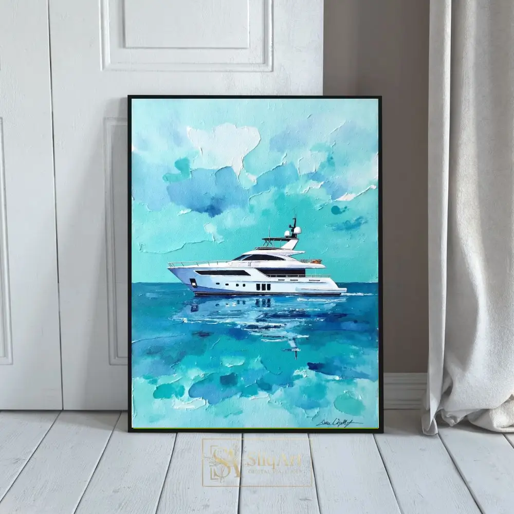 Luxury Yacht Impressionist Wall Art - Azure Sea Canvas Print