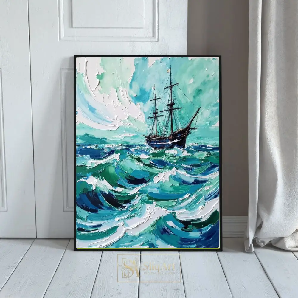 Sailing Ship Impasto Ocean Painting - Textured Maritime Wall Art