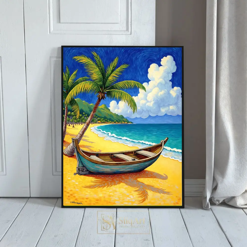 Vibrant Tropical Beach Van Gogh Style Canvas Art - SliqArt