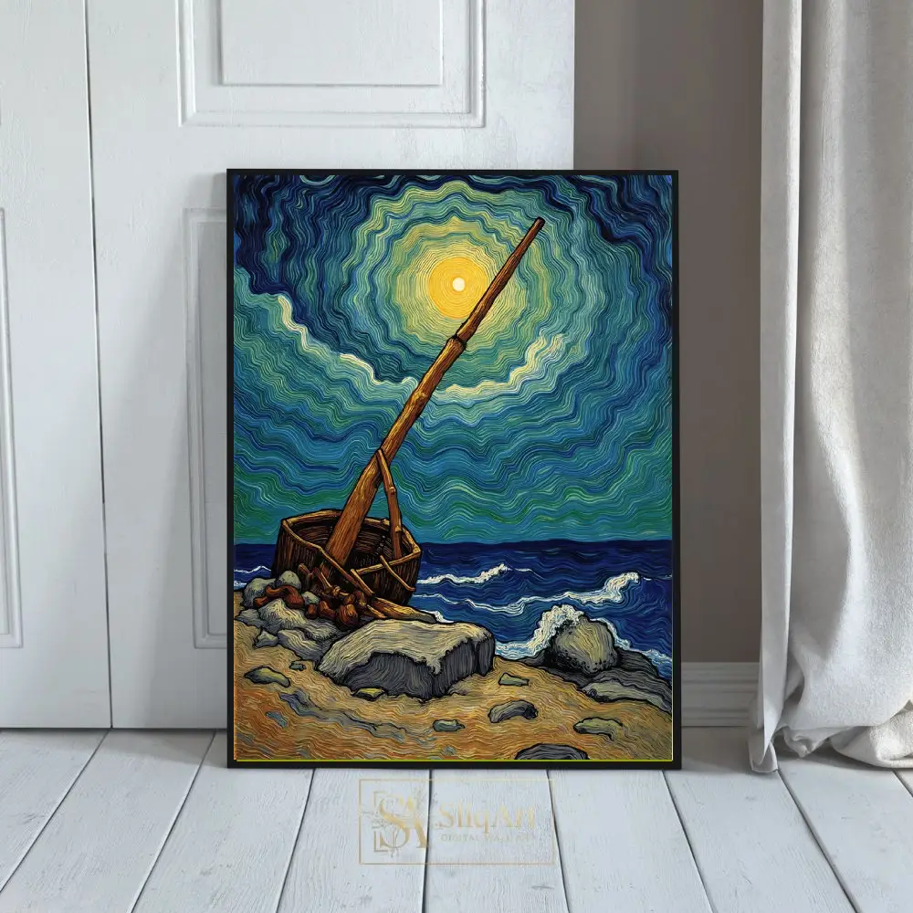 Celestial Shore Canvas Art - Van Gogh Style Seascape