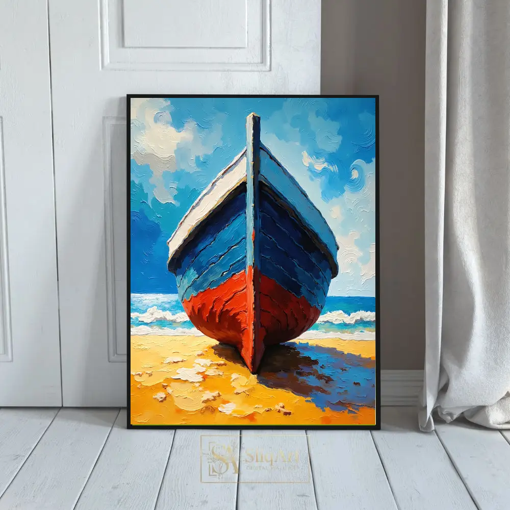 Nautical Coastal Boat Art - Thick Textured Impasto Oil Painting