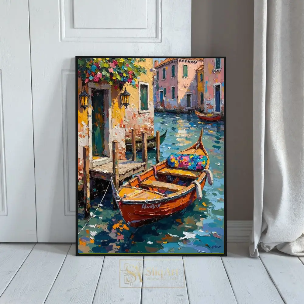 Vibrant Venice Canal Oil Painting - Textured Impasto Canvas Art
