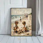 NAU childhood reverie impasto children beach art 363