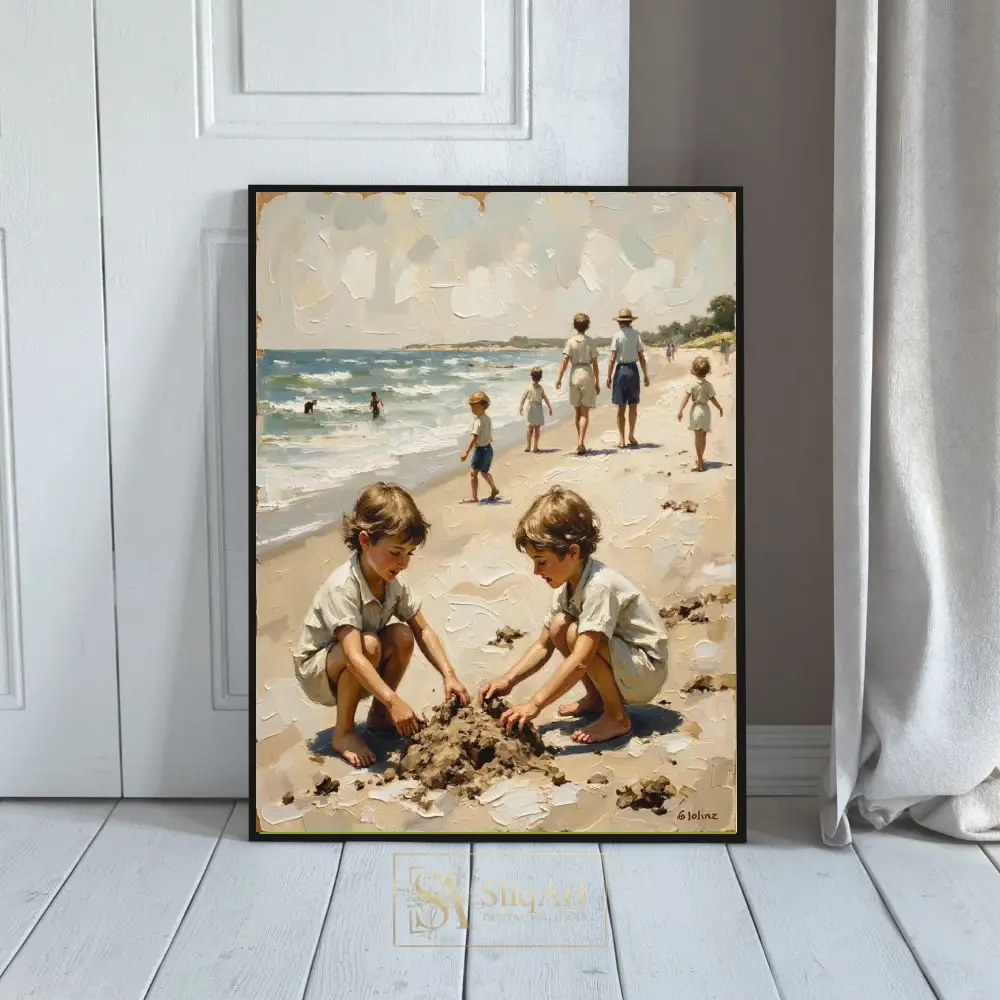 Impressionist Beach Day Sandcastle Wall Art Canvas