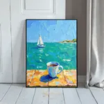 NAU coastal brew impasto coffee mug sailboat art 364