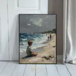 NAU coastal serenity impasto boy beach ocean painting 366