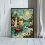 NAU emerald anchorage impasto sailing ship digital art print 370