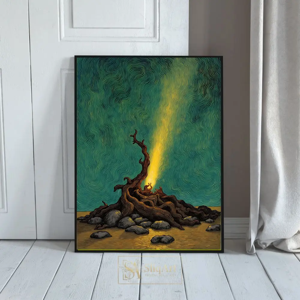 Ethereal Gnarled Tree Wall Art - Surreal Swirling Sky Canvas Print