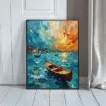 NAU golden harbor impasto coastal city art 377